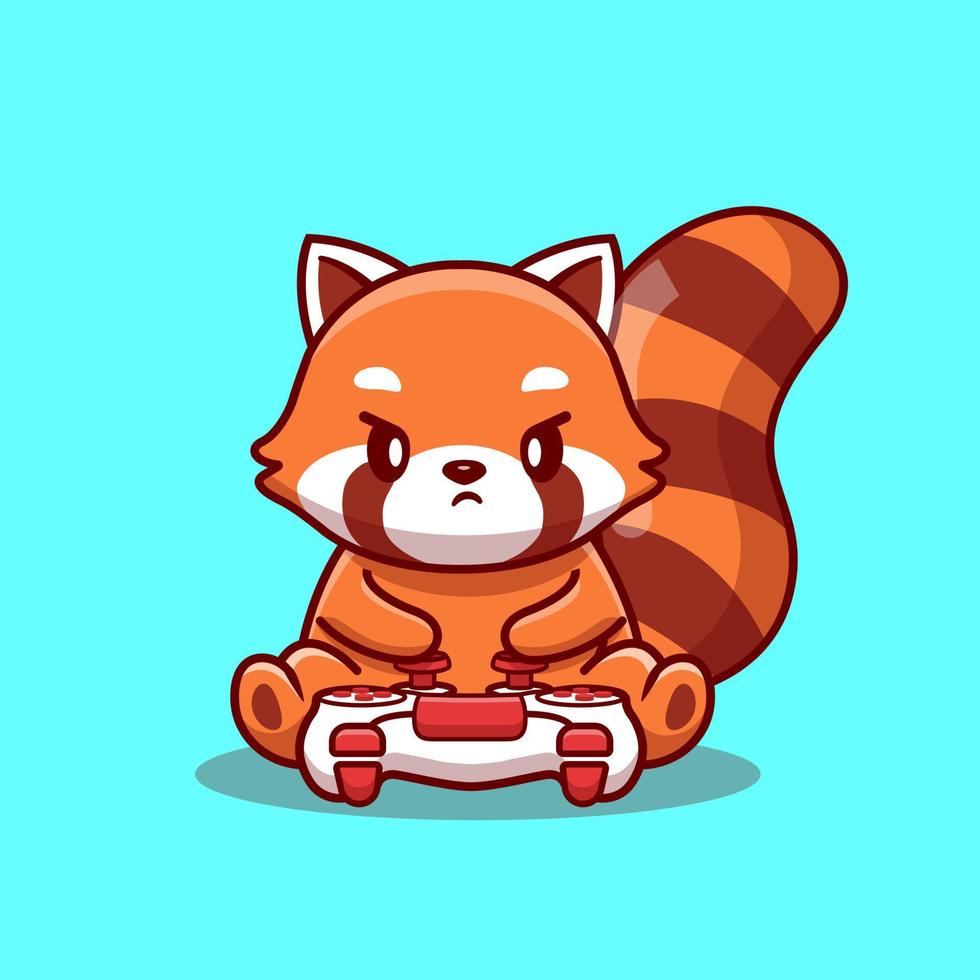 Ilustración de icono de vector de dibujos animados de juego de panda rojo lindo. concepto de icono de tecnología animal vector premium aislado. estilo de dibujos animados plana