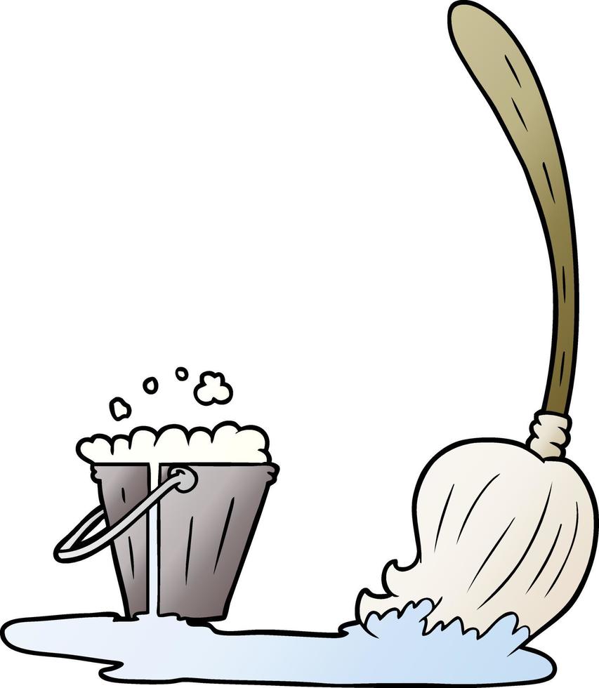 cartoon mop and bucket vector