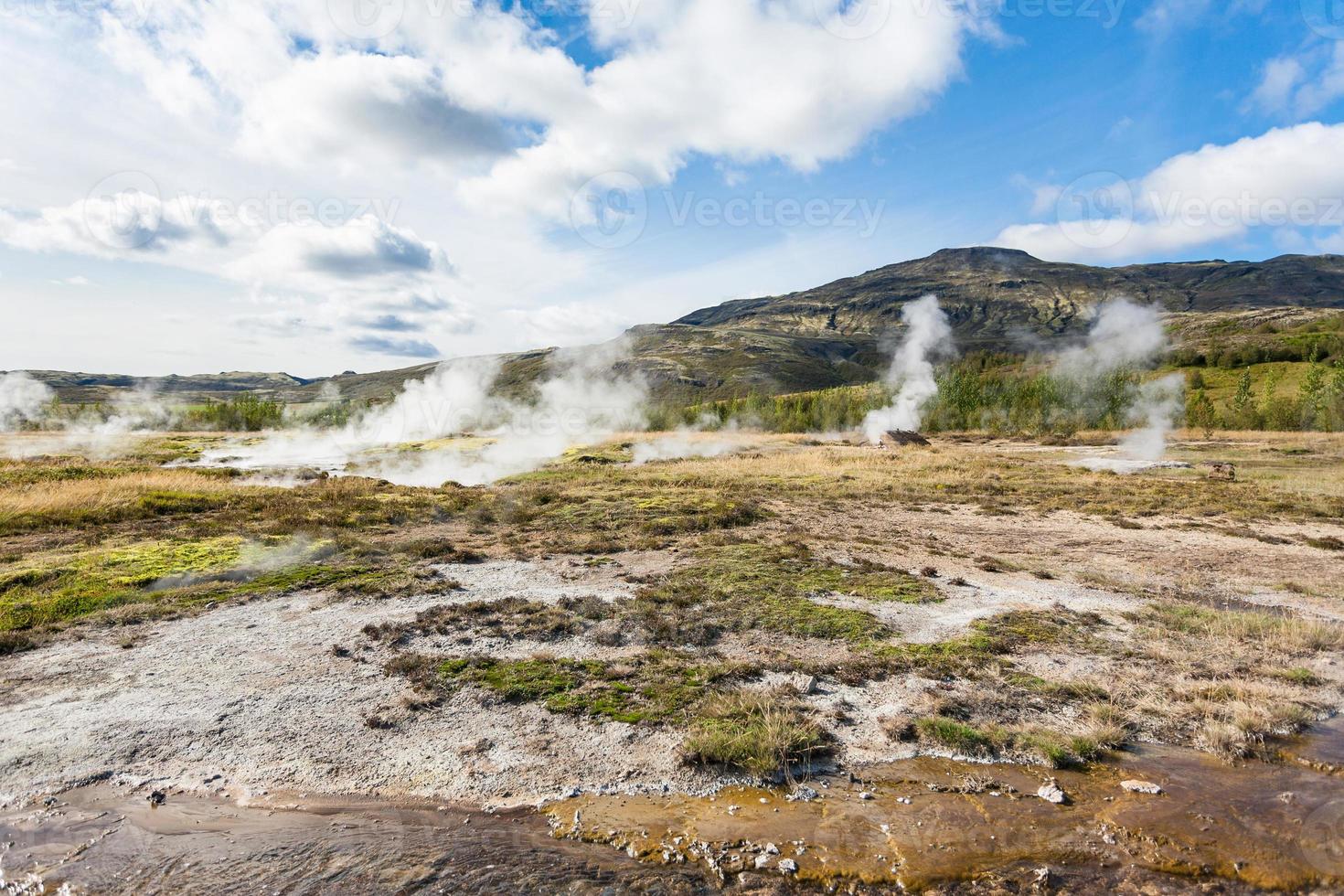 view of Haukadalur geyser valley in autumn photo