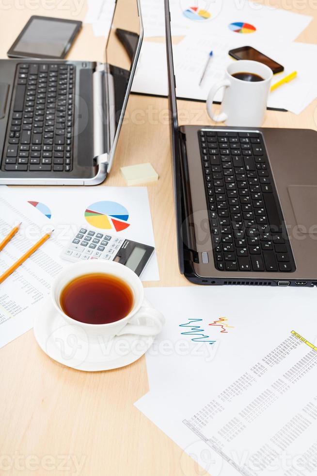 table with tools in modern office photo