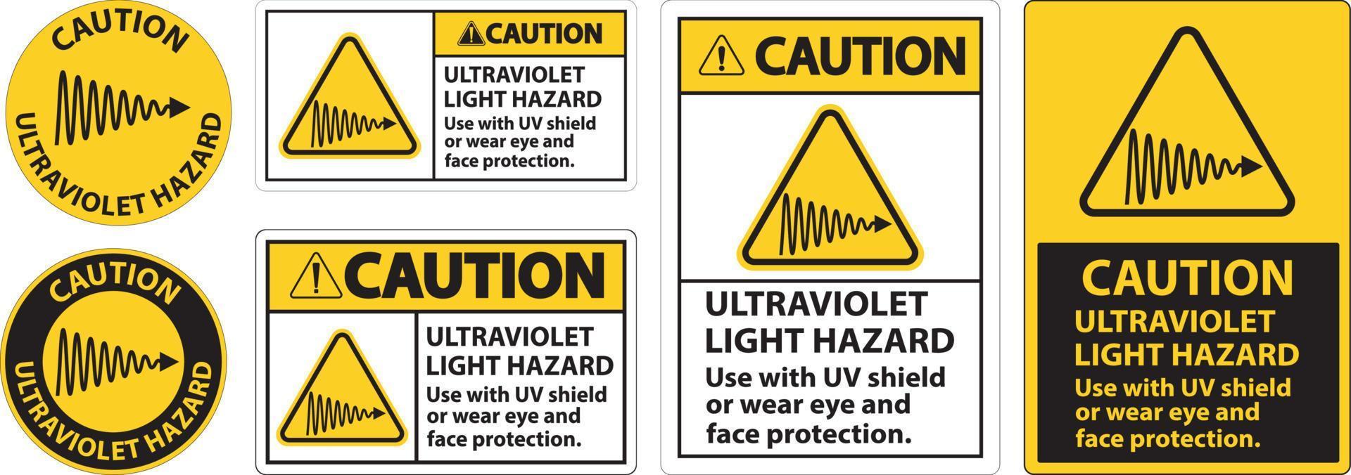 precaución etiqueta de peligro de luz ultravioleta sobre fondo blanco vector