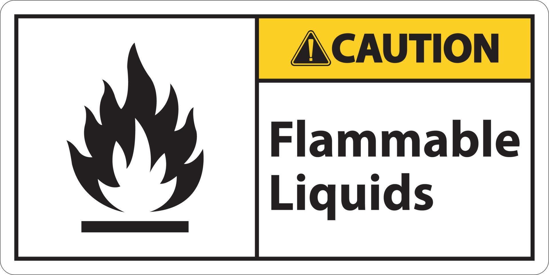 precaución líquidos inflamables firmar sobre fondo blanco vector