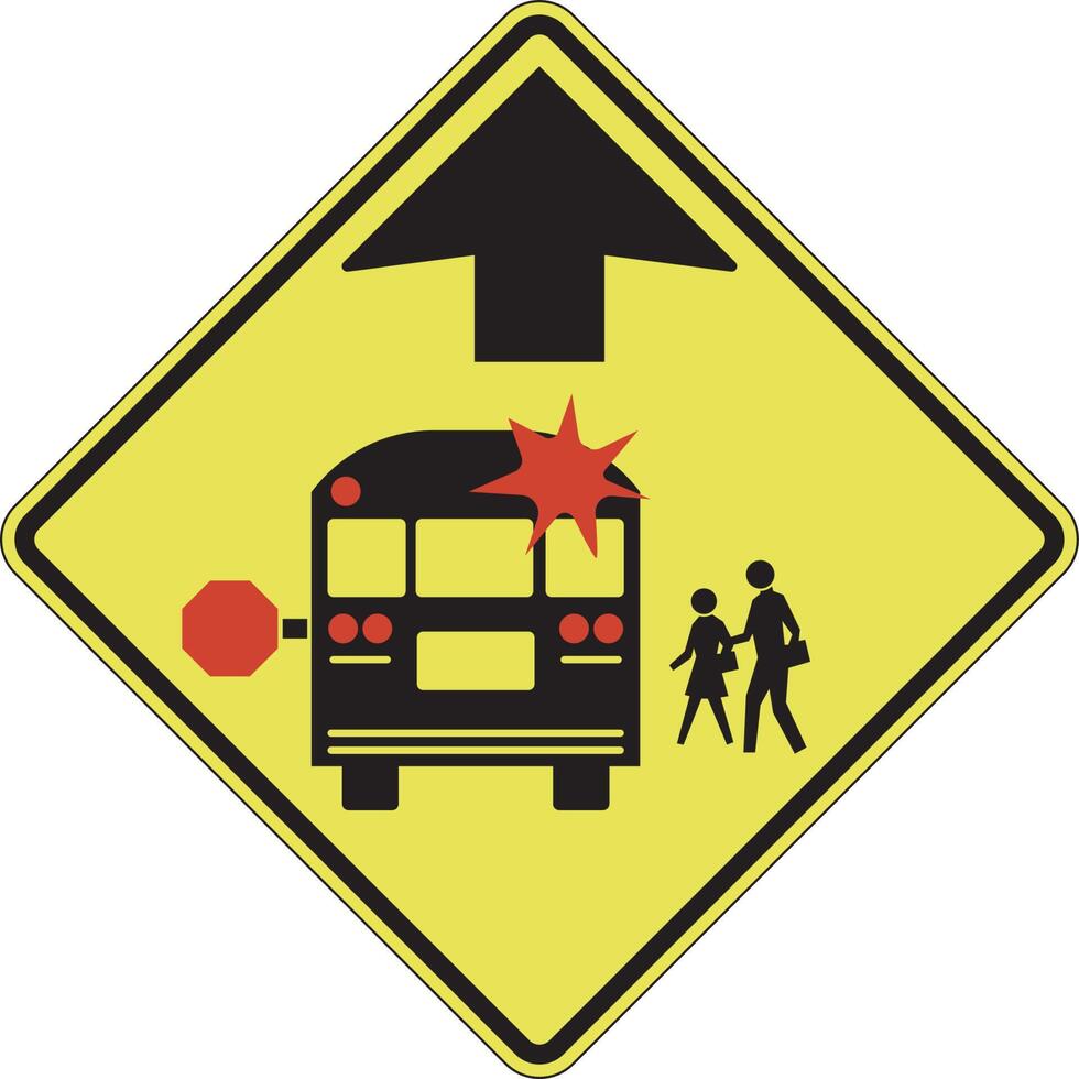 School Bus Stop Ahead Sign On White Background vector