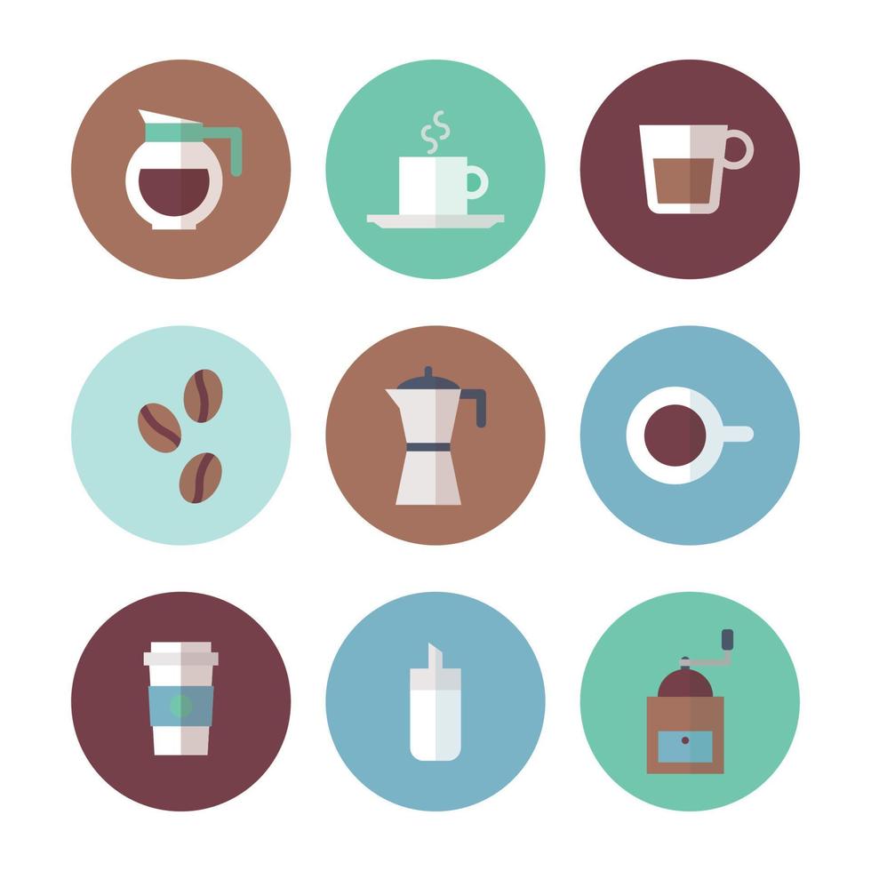 Coffee Flat Circled Icons vector