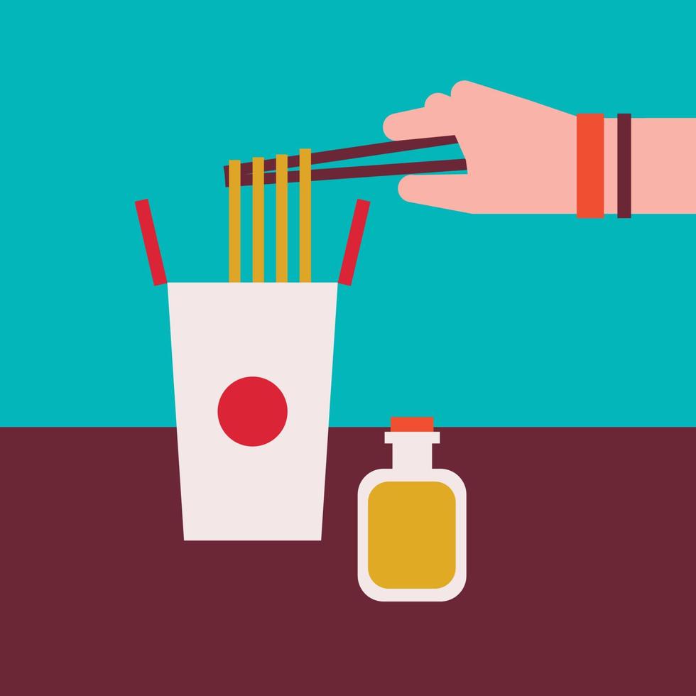 Eating Noodles with Chopsticks vector