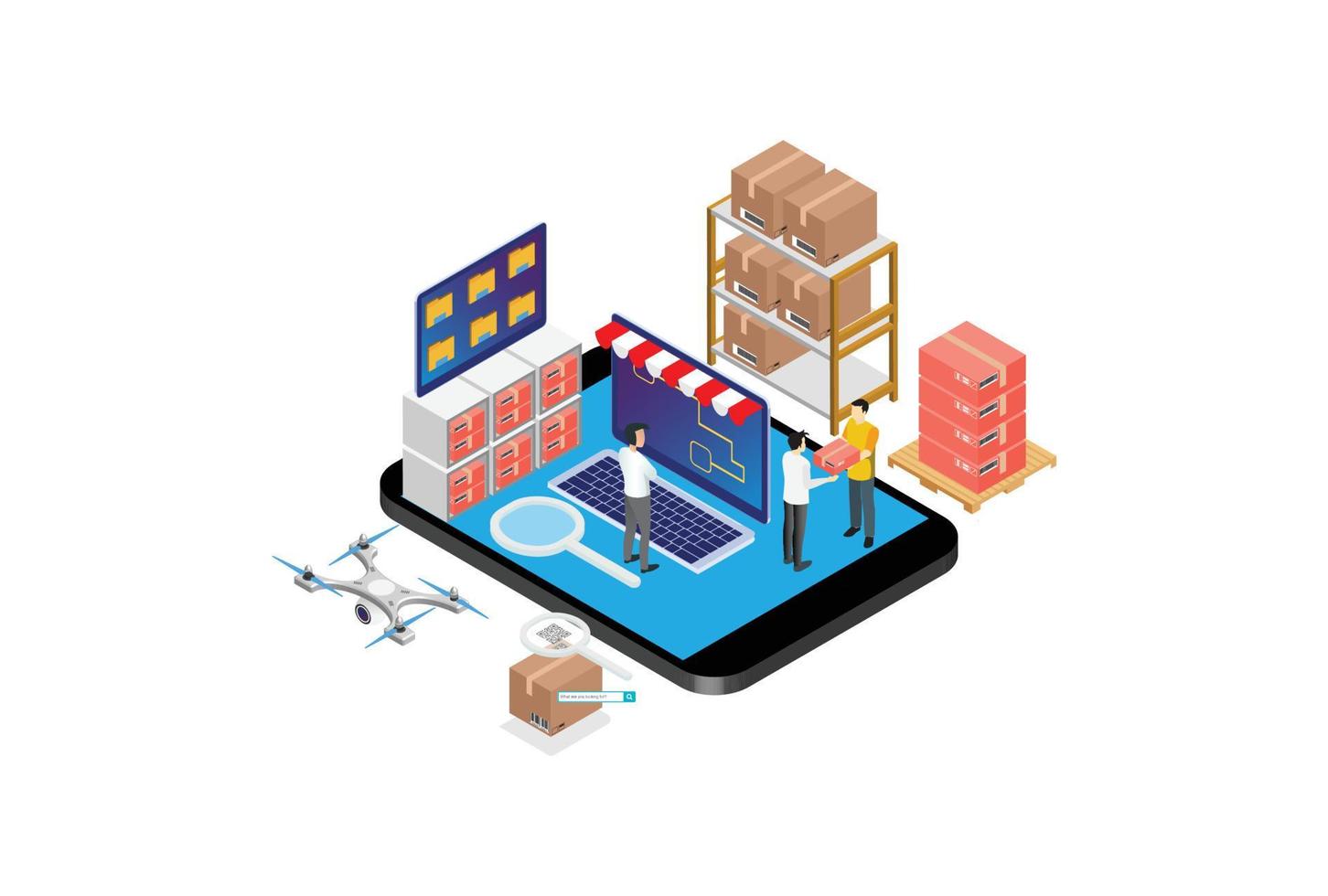 Tracking shipment worldwide search flat 3d isometric online order shipping business concept web vector illustration. World map and box route . Creative people collection.