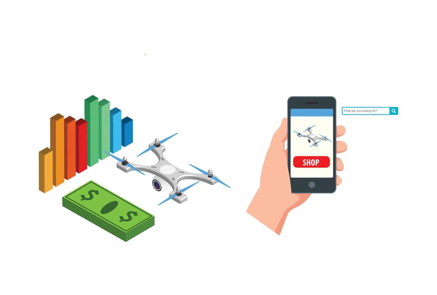 concepto de compras en línea isométrica. compras de teléfonos inteligentes en la tienda en línea. compras por Internet.Adecuado para diagramas, infografías, ilustraciones de libros, activos de juegos y otros activos relacionados con gráficos - vector