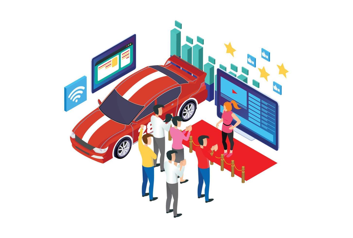 Modern Isometric Influencer Celebrity come for the award illustration, Web Banners, Suitable for Diagrams, Infographics, Book Illustration, Game Asset, And Other Graphic Related Assets vector