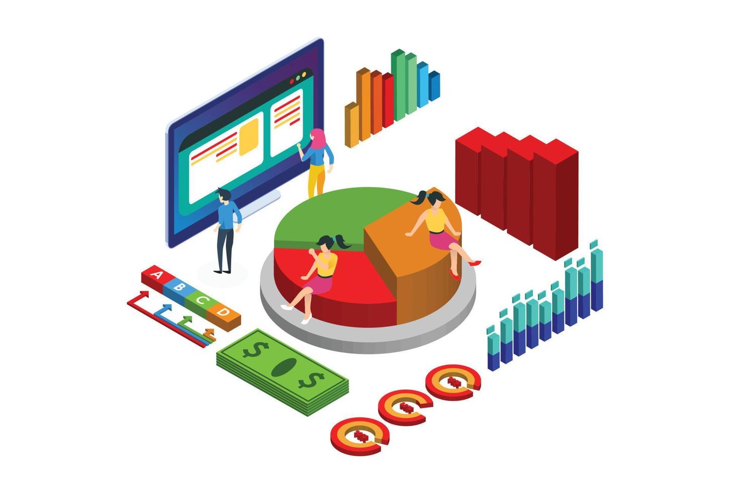 Modern Isometric Chart Analysis Illustration, Web Banners, Suitable for Diagrams, Infographics, Book Illustration, Game Asset, And Other Graphic Related Assets vector