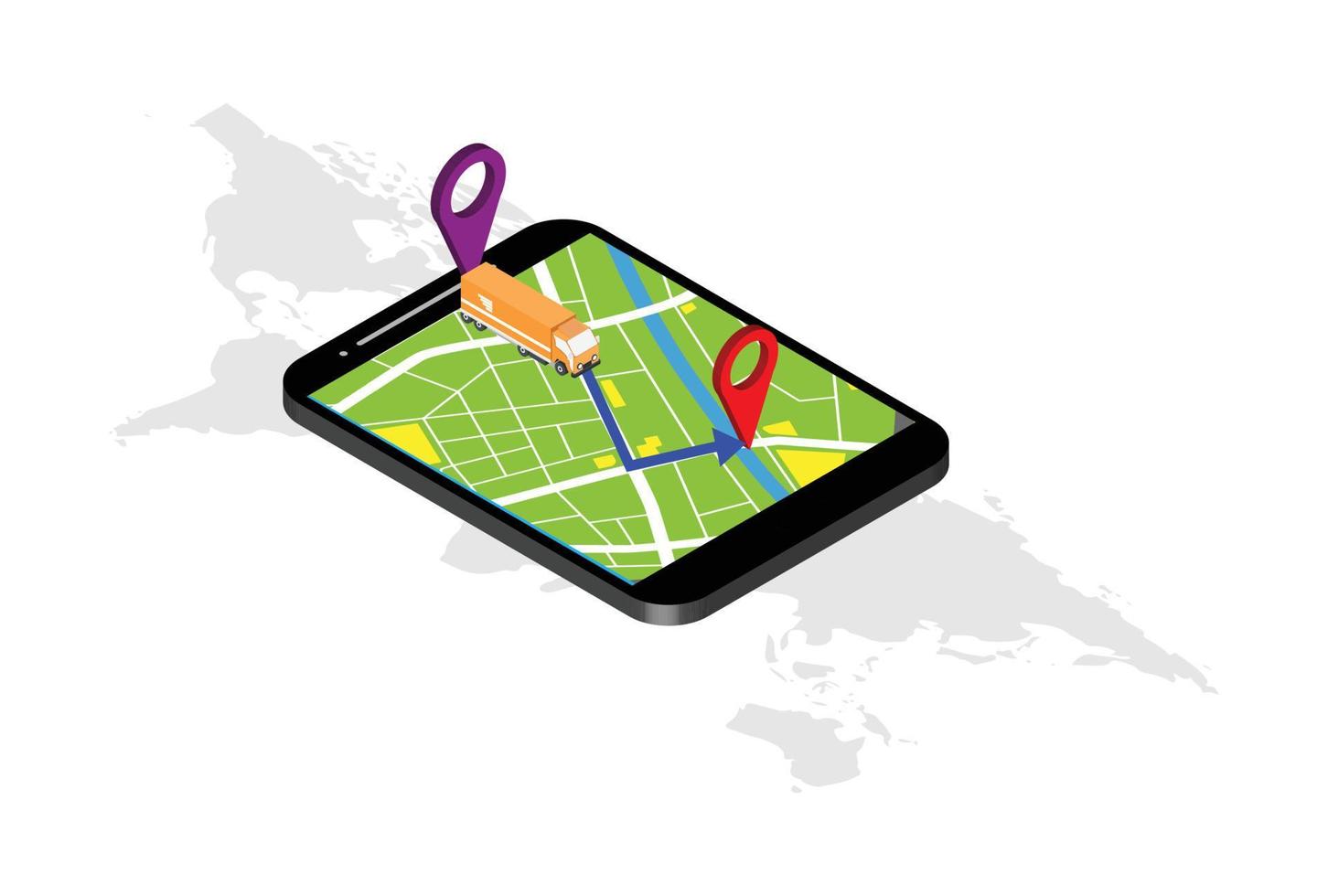 Tracking shipment worldwide search flat 3d isometric online order shipping business concept web vector illustration. World map and box route . Creative people collection.