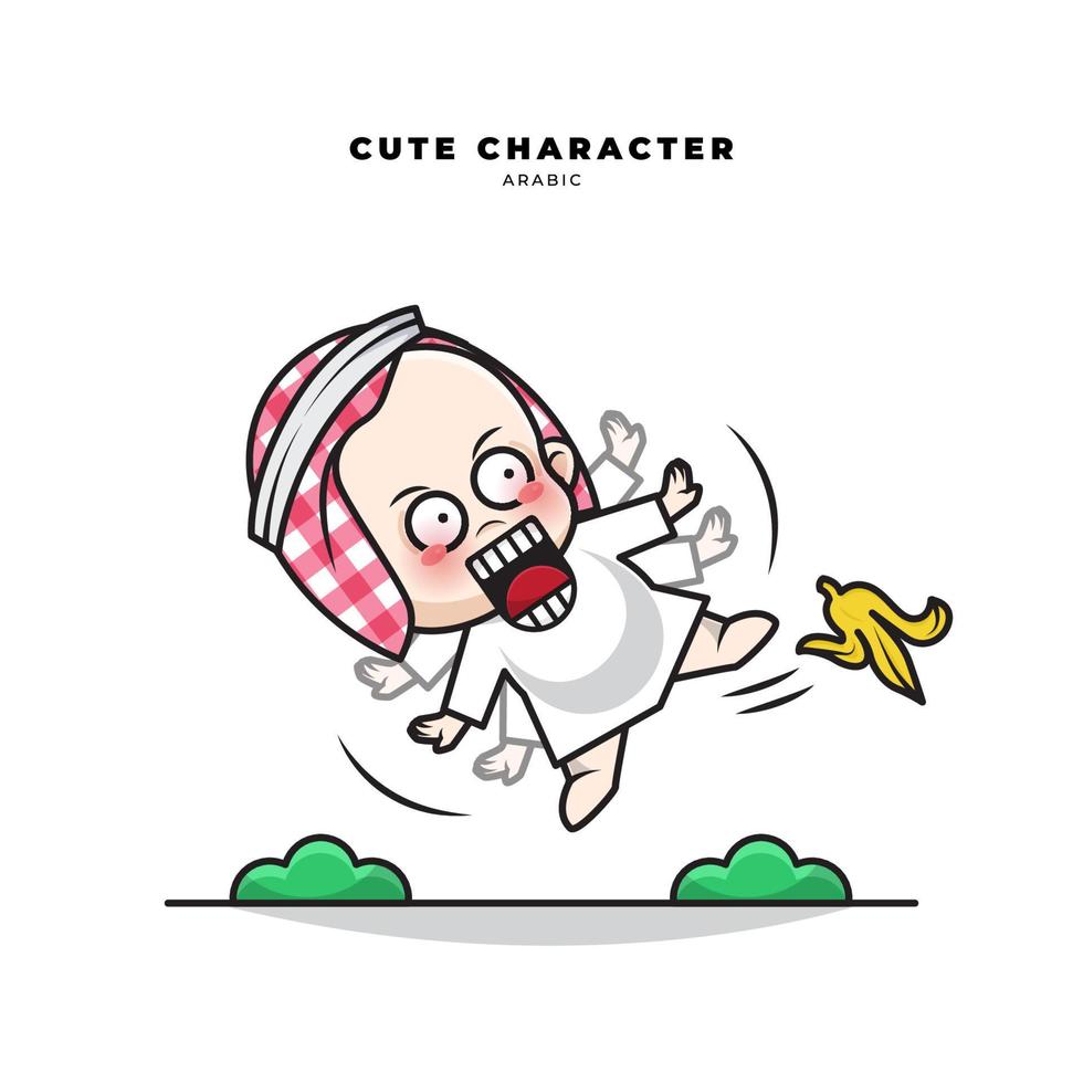 Cute cartoon character of arab baby slipped by banana vector