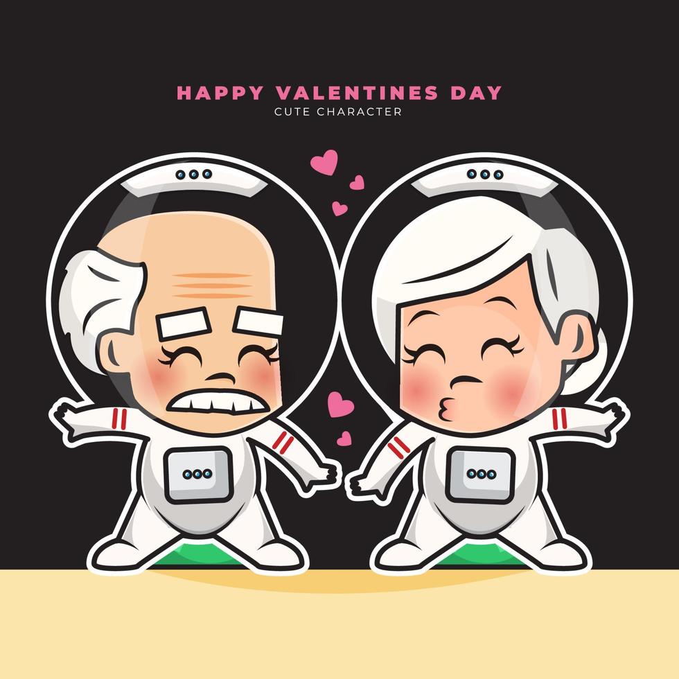 Cute cartoon character of couple elderly astronauts vector