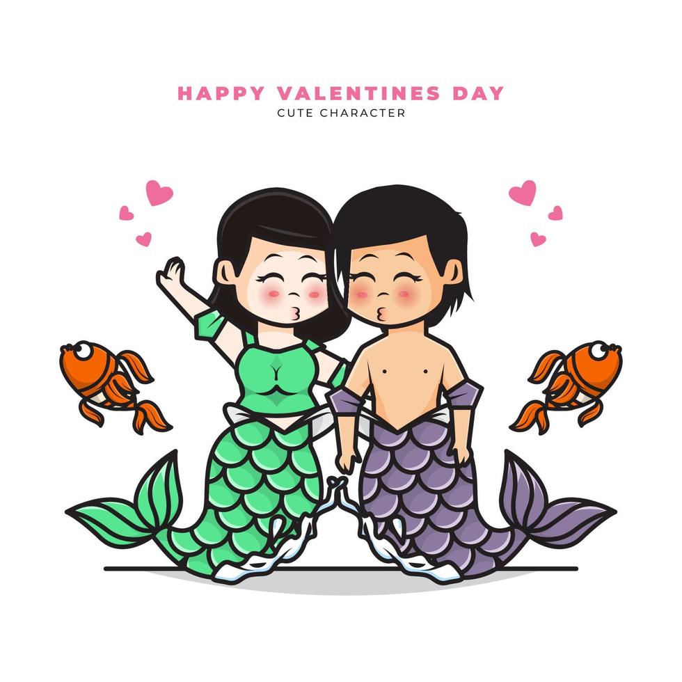 Cute cartoon character of couple mermaid vector