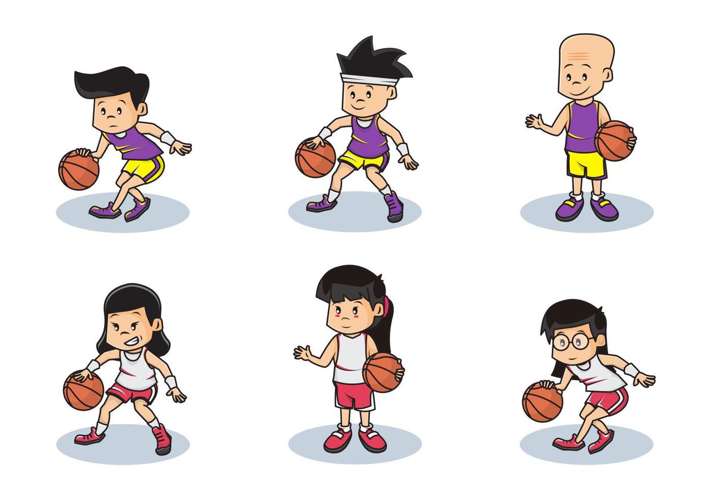 conjunto de ilustración del personaje del equipo de baloncesto de niños y niñas.. vector