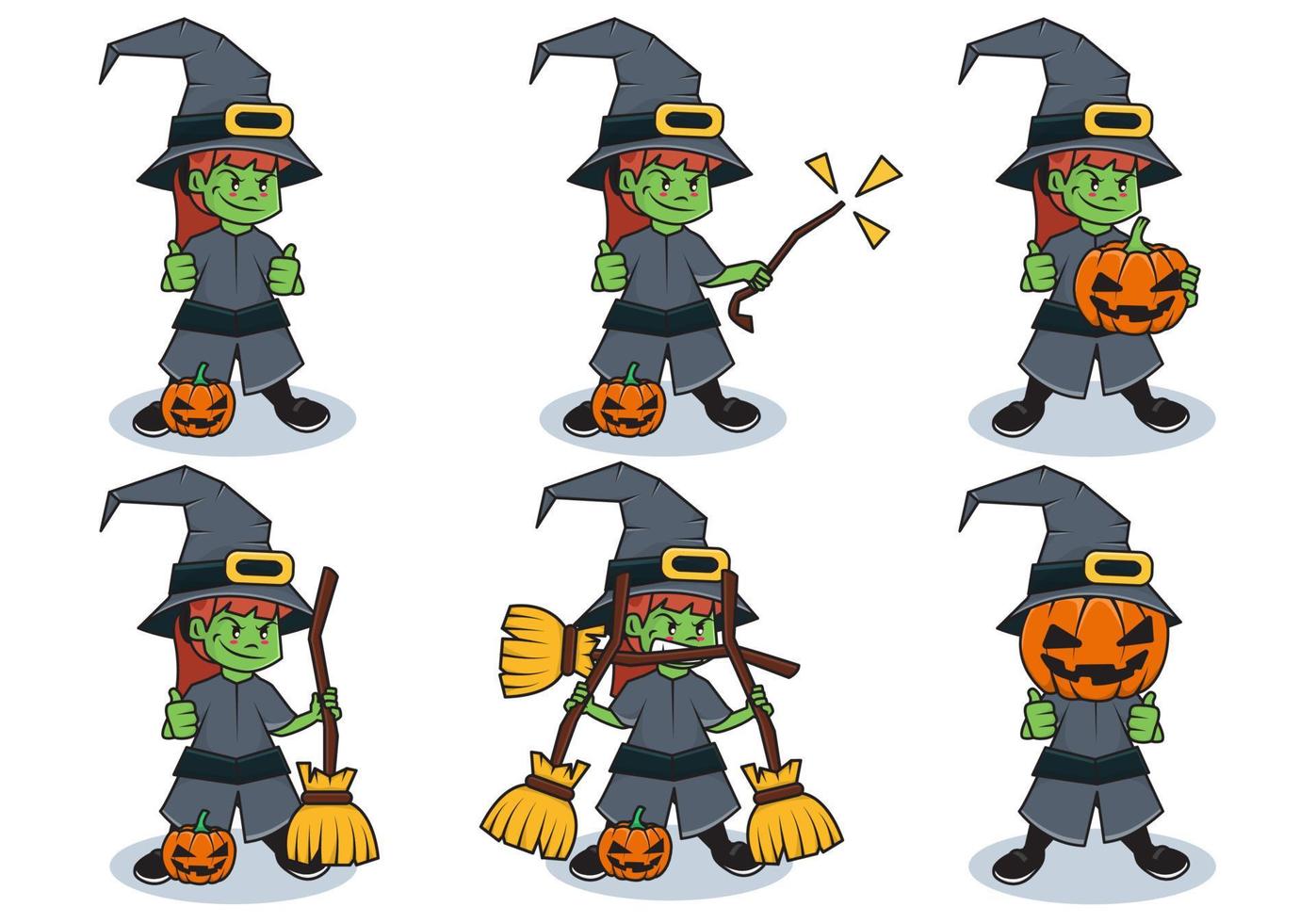 Bundle Set Illustration of Halloween Evil Witch Character with Different Activities vector