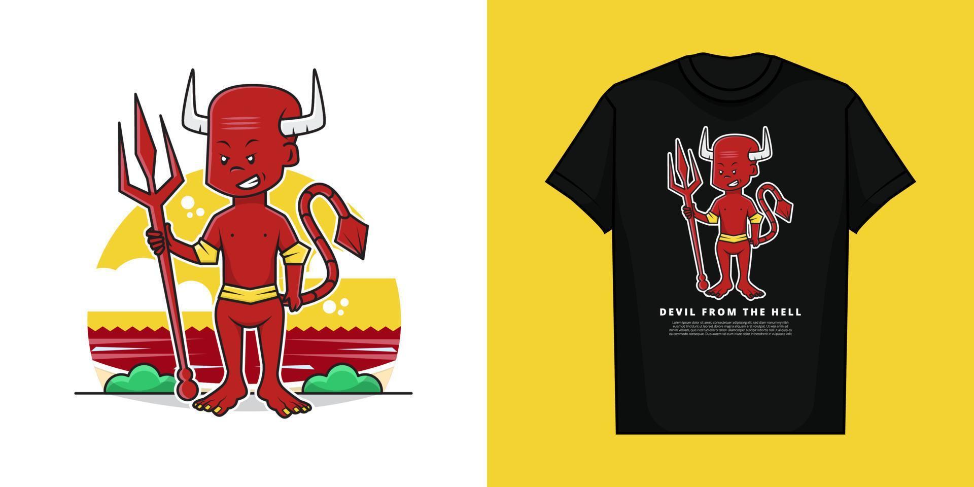 Illustration Vector Graphic of Devil from the Hell Character with T-Shirt Mockup Design