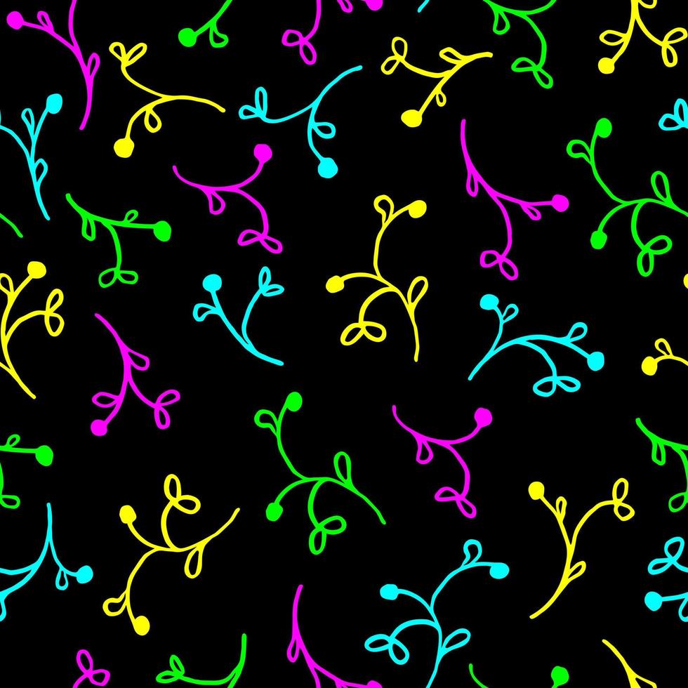 Seamless pattern with abstract plants on the black background. vector