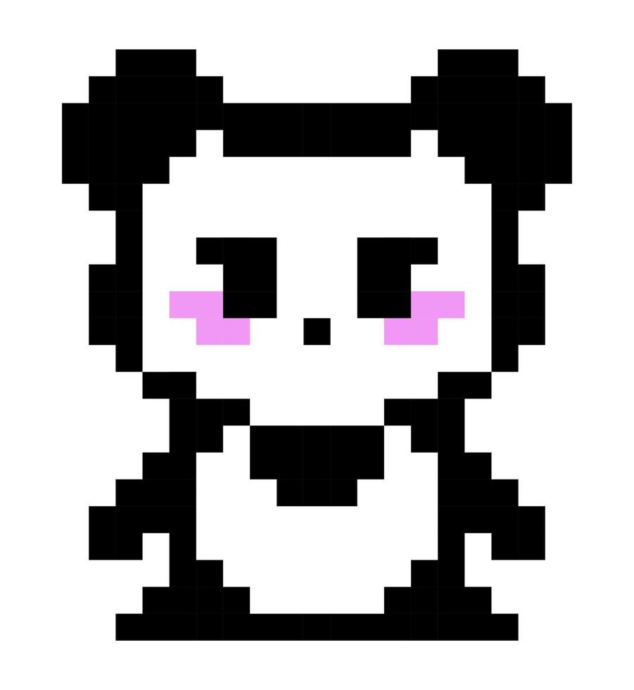 Pixel art icon for video game and print on different product. Cute panda bear. vector