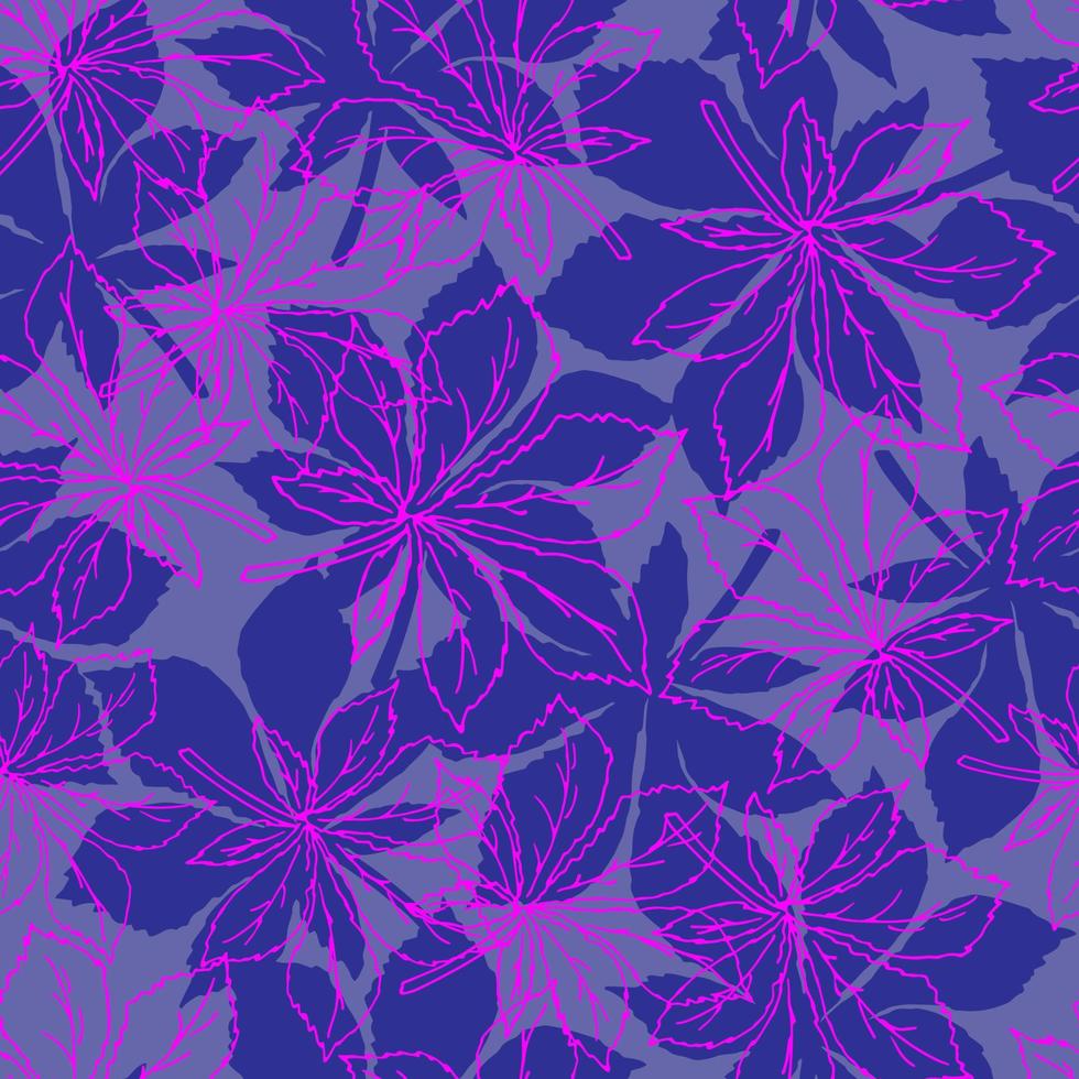 Seamless pattern with leaves of chestnut on background in trendy  color 2022 Very Peri. vector