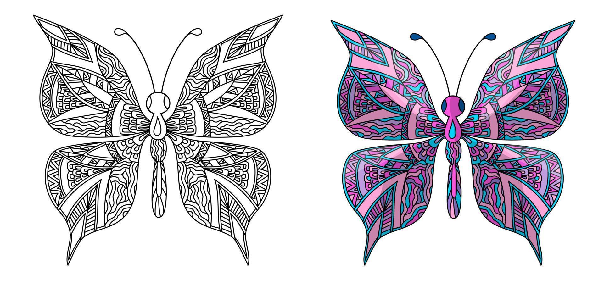 establecer mariposa. página para colorear en estilo zentangle. vector