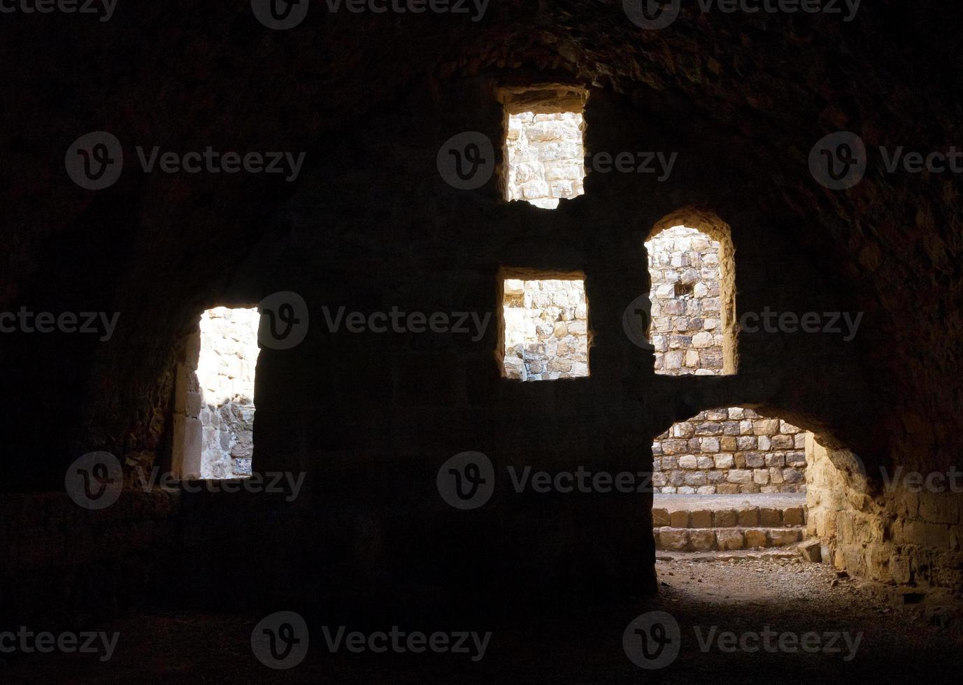 inner windows in tower of castle Kerak, Jordan photo
