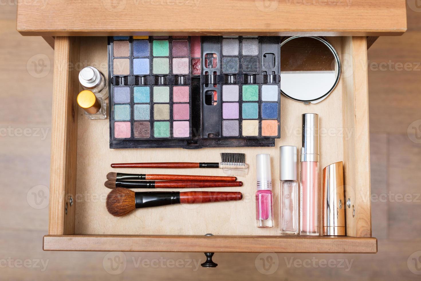 makeup set in open drawer photo