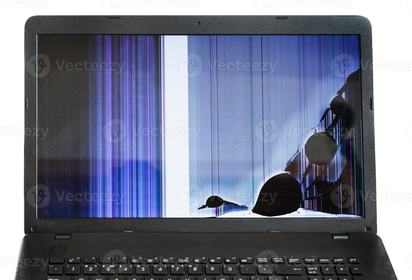 laptop with cracked LCD screen isolated photo