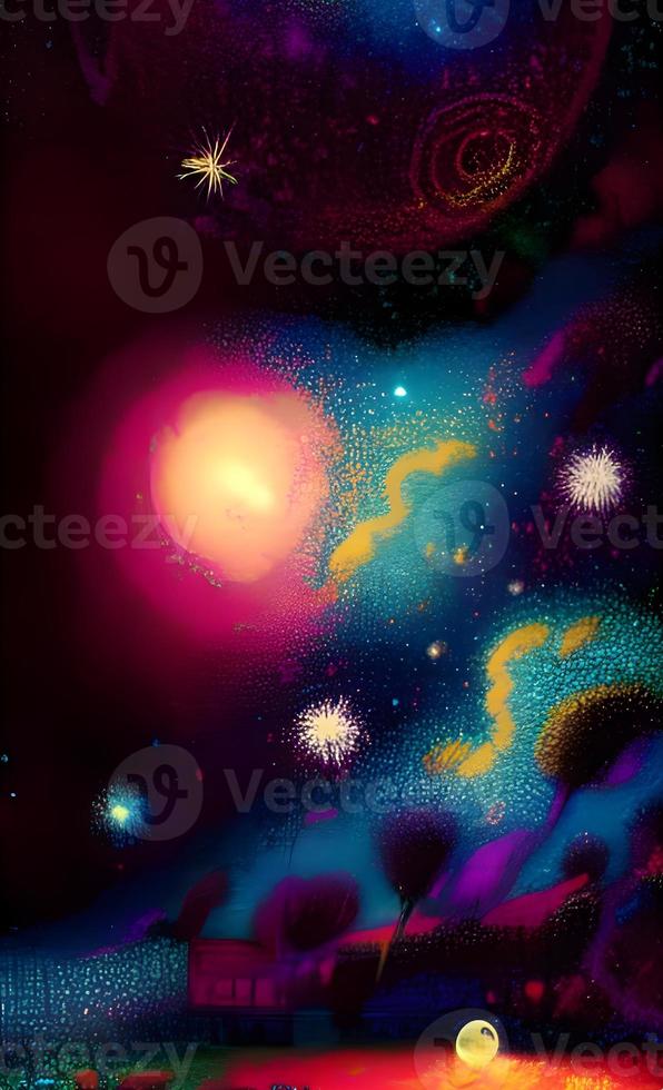 An abstract nebula in outer space and galaxies background of 3D render, suitable for a mobile screen, phone desktop, landing page, UI UX, and wallpaper. photo