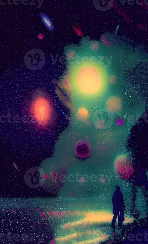An abstract nebula in outer space and galaxies background of 3D render, suitable for a mobile screen, phone desktop, landing page, UI UX, and wallpaper. photo