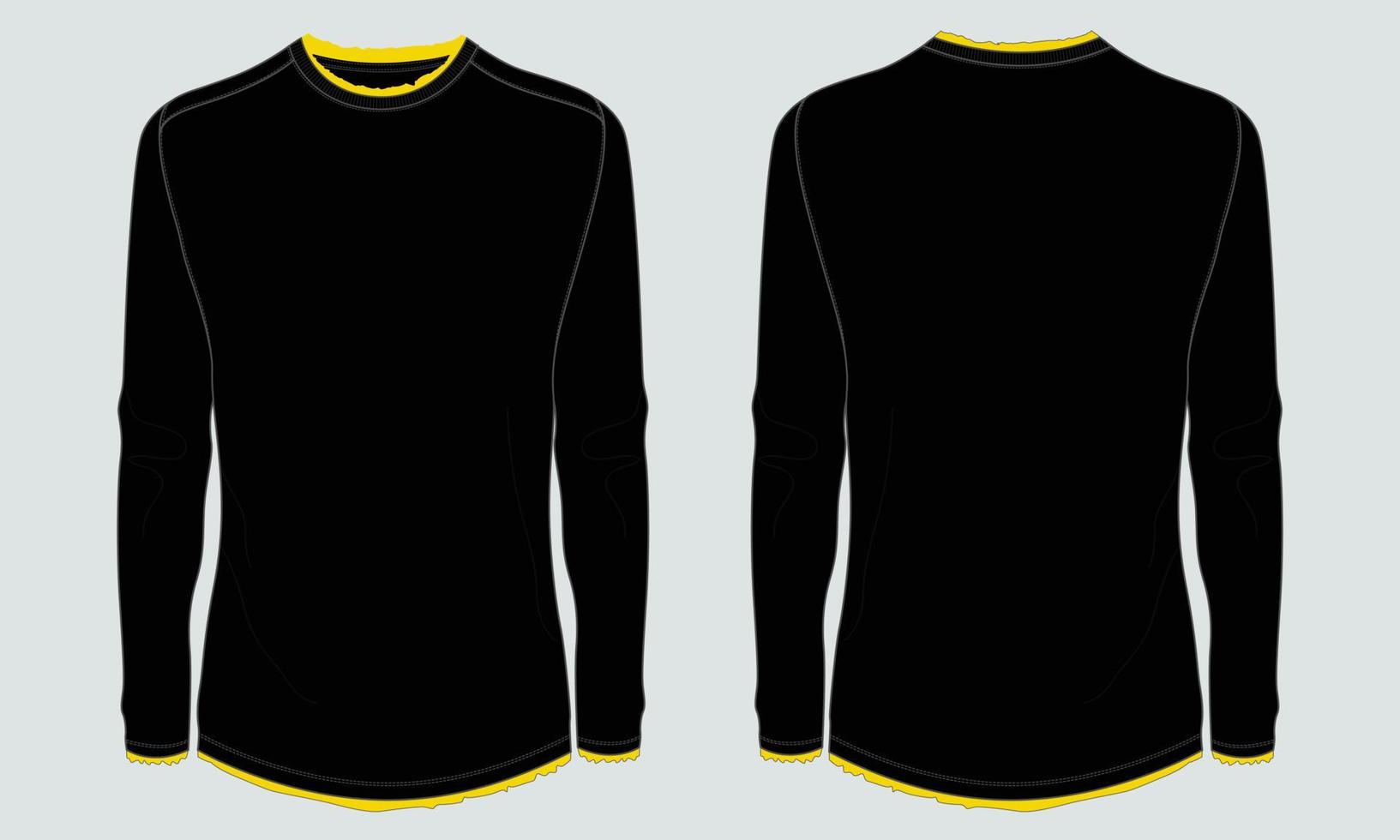 Slim fit long sleeve t shirt technical fashion flat sketch vector illustration template front and back views.