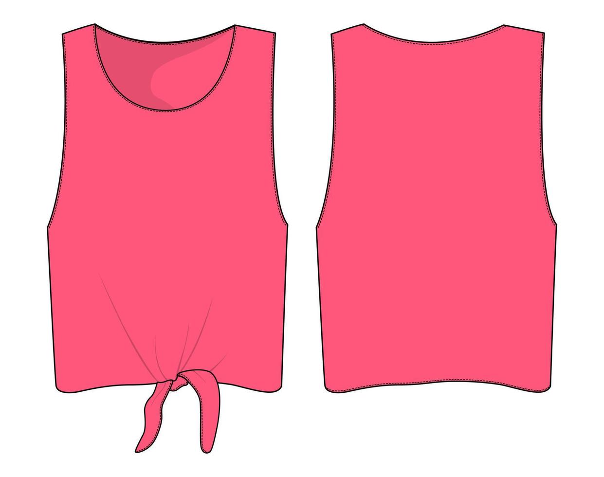 Sleeveless Ladies tops technical fashion flat sketch vector illustration template front and back