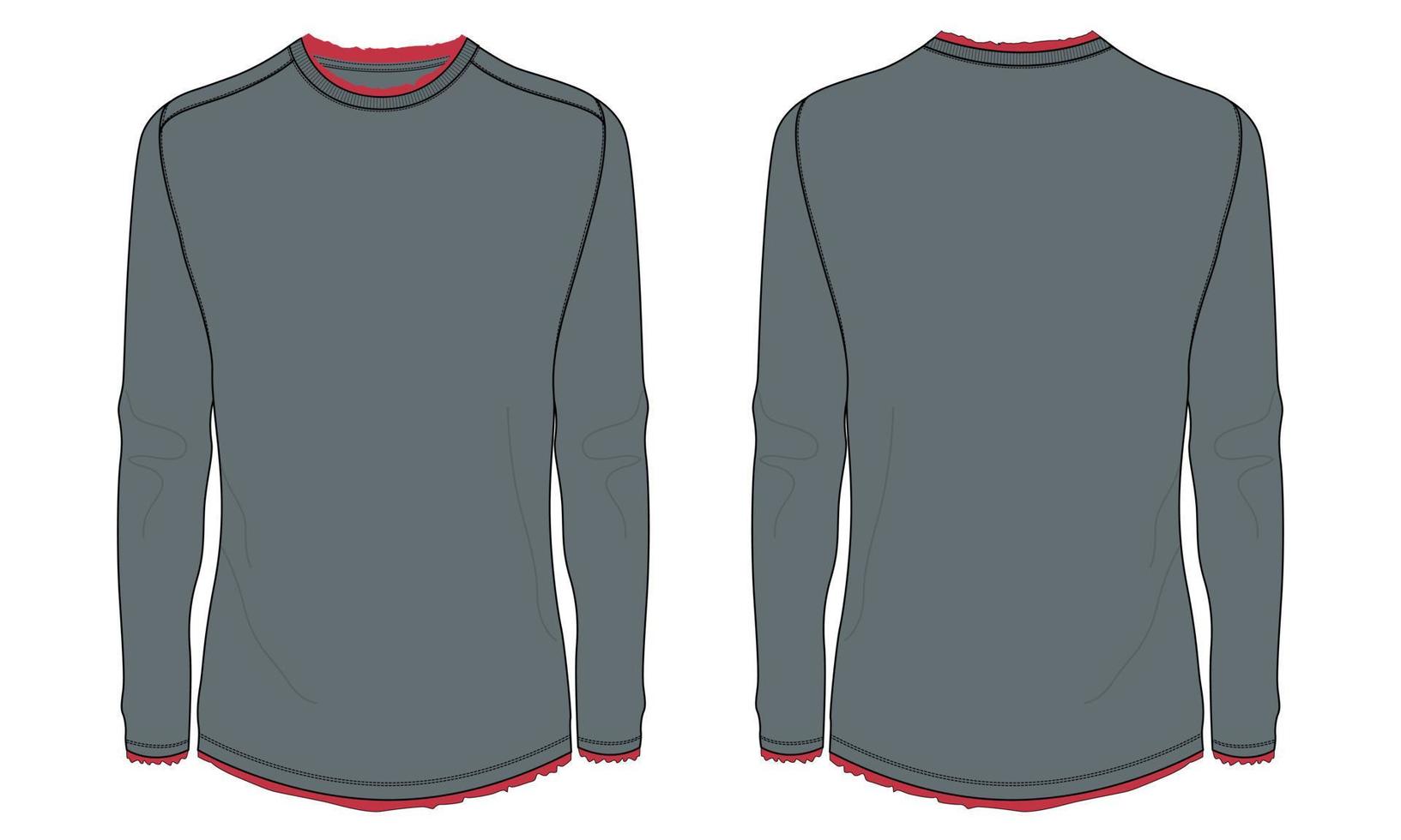 Slim fit long sleeve t shirt technical fashion flat sketch vector illustration template front and back views.