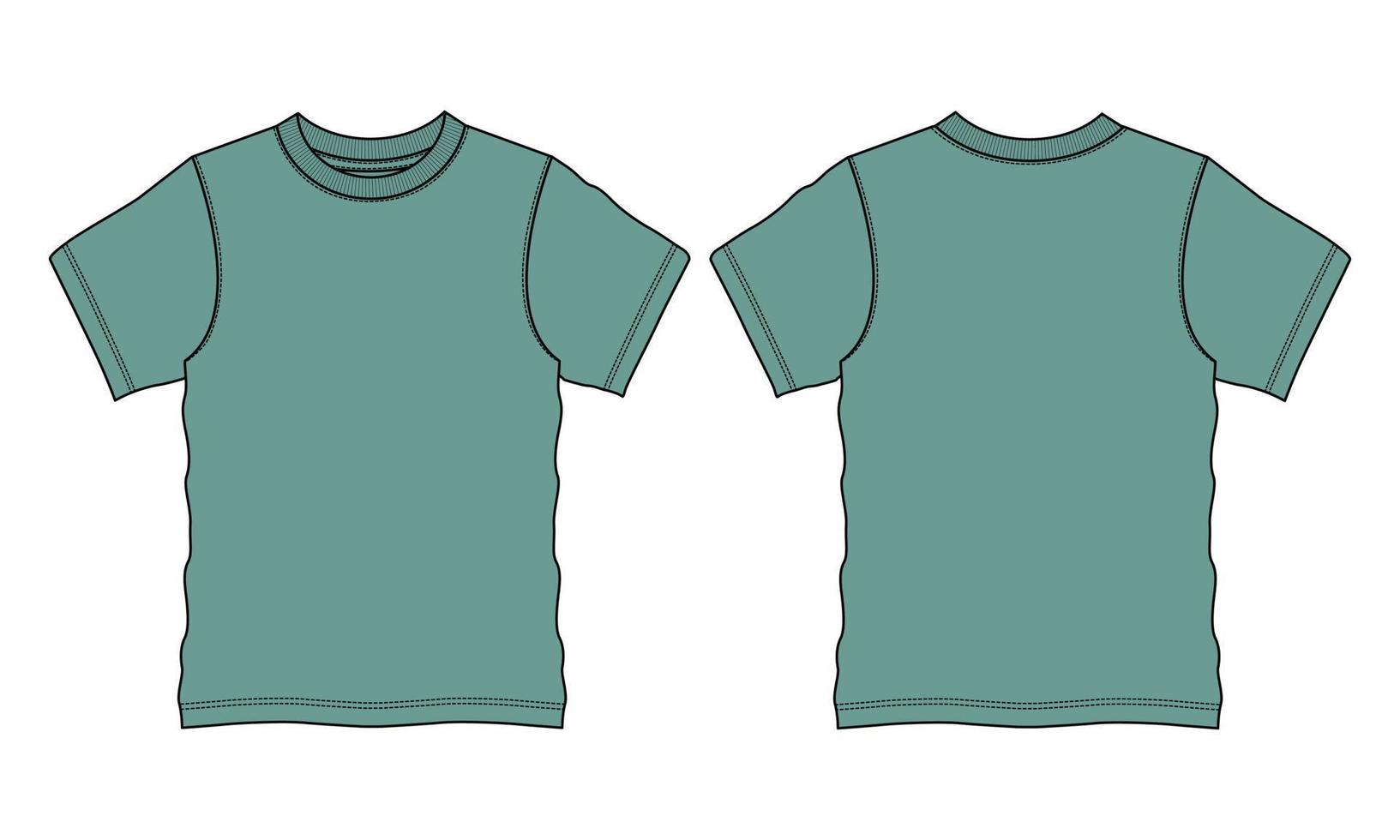 plantilla plana de moda de boceto técnico de camiseta de manga corta de ajuste regular. vector