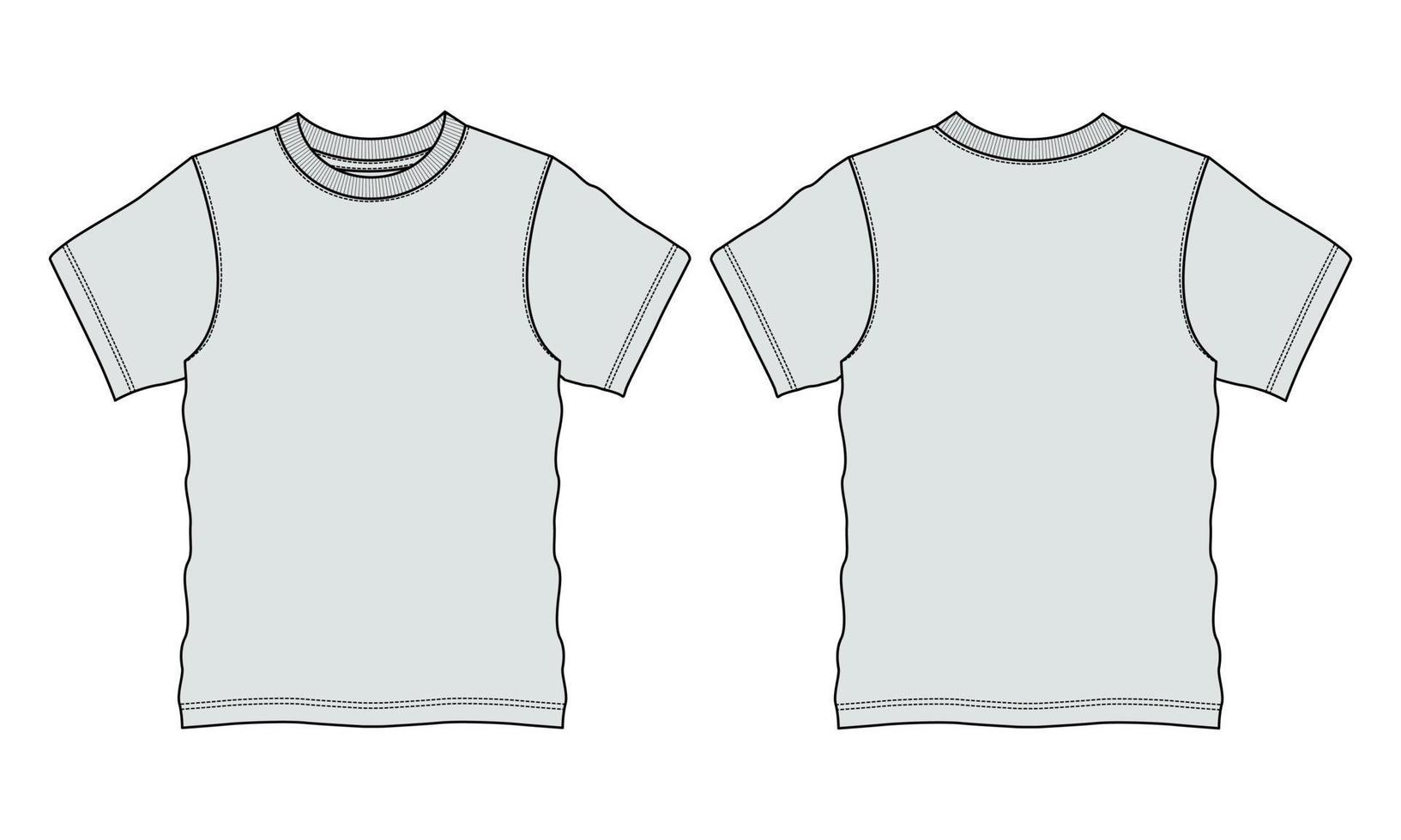 plantilla plana de moda de boceto técnico de camiseta de manga corta de ajuste regular. vector