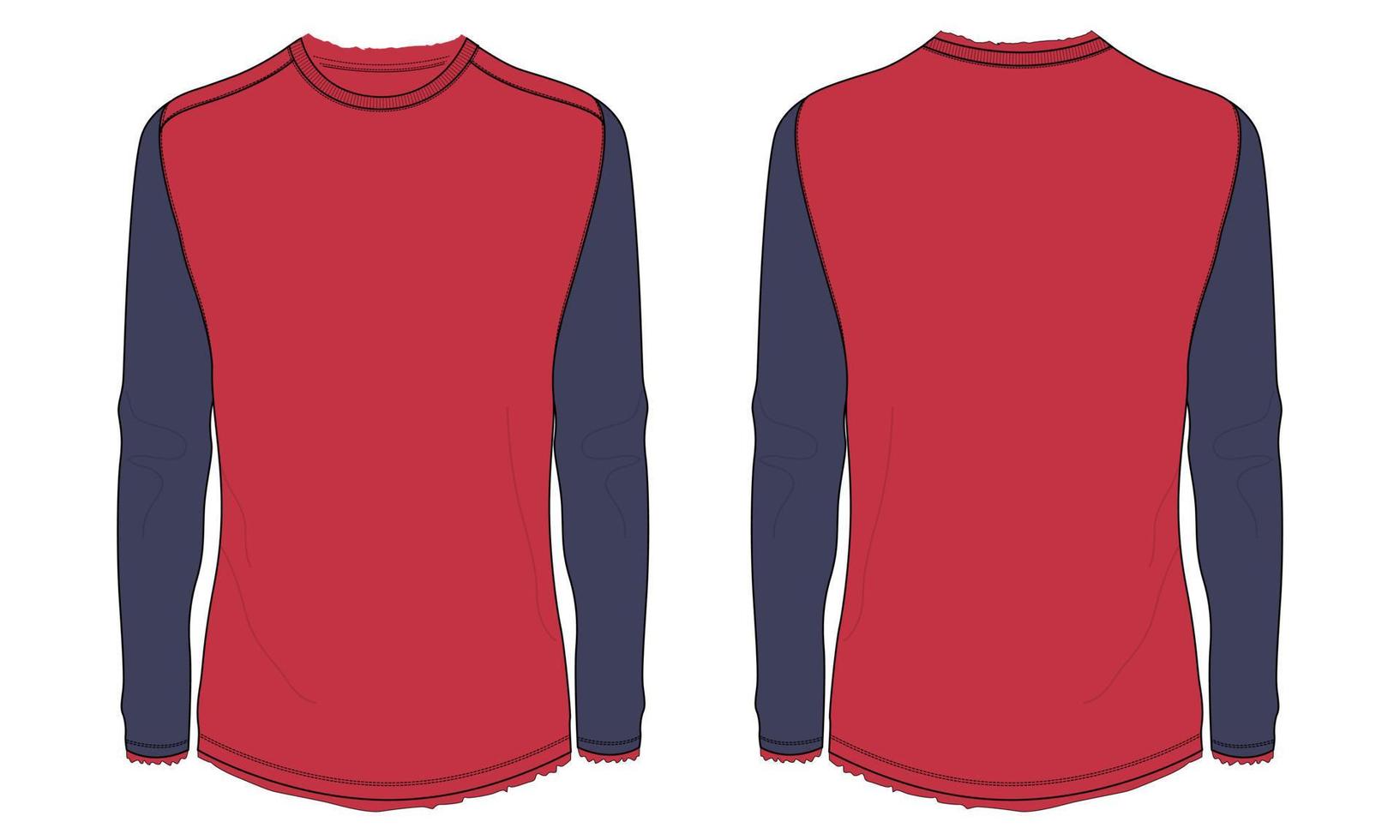 Slim fit long sleeve t shirt technical fashion flat sketch vector illustration template front and back views.