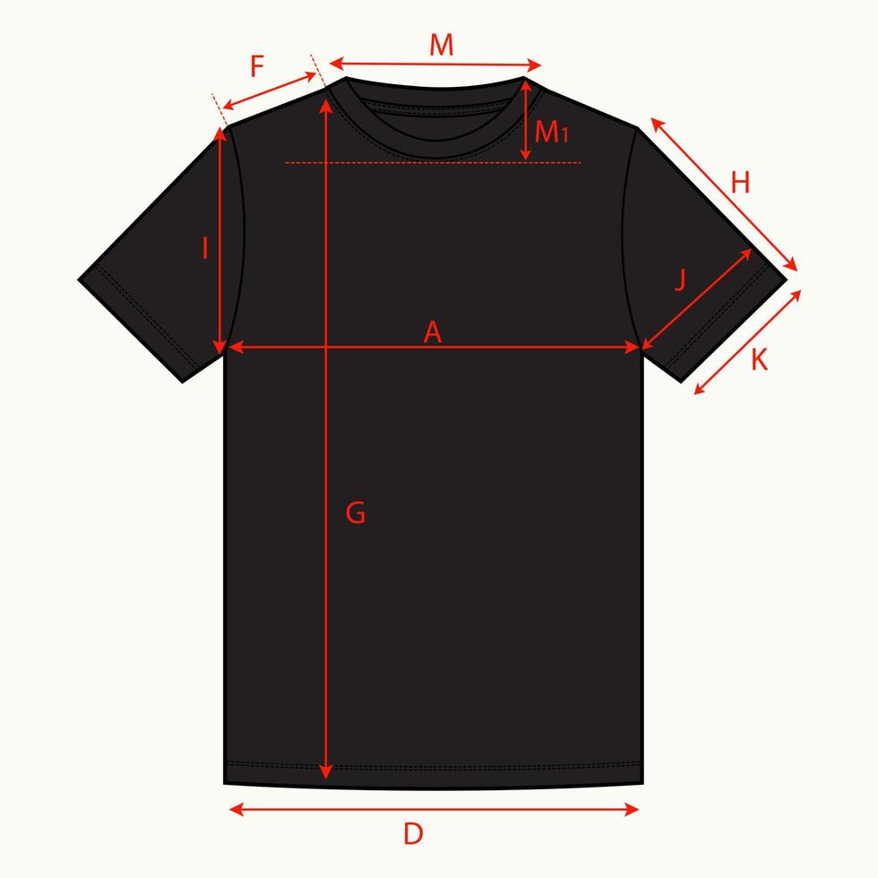 Basic T shirt Technical Drawing Flat sketch With Measurement guide Detail. vector