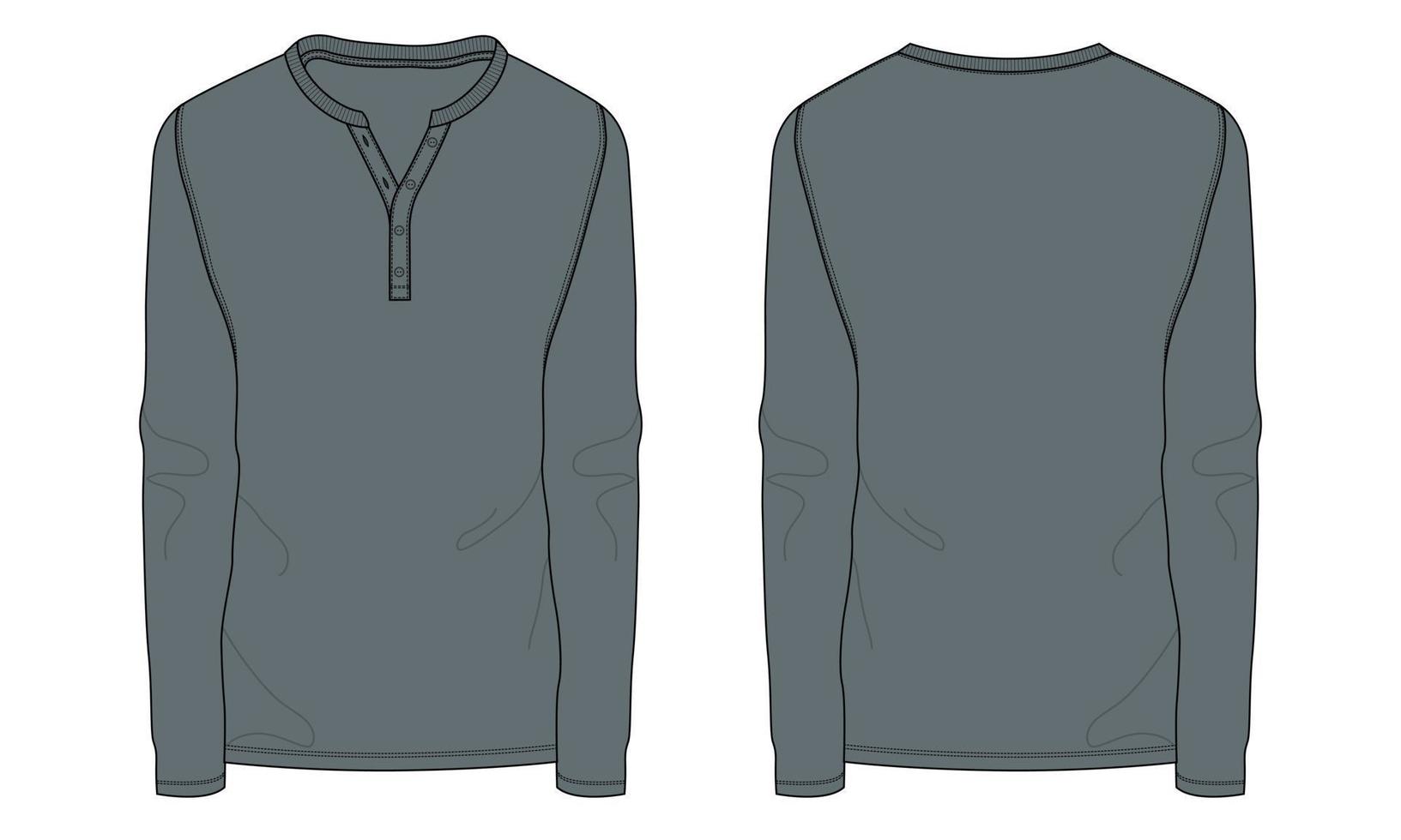 Vista frontal y trasera de la plantilla de ilustración vectorial de dibujo plano de moda técnica de camiseta de manga larga ajustada. vector