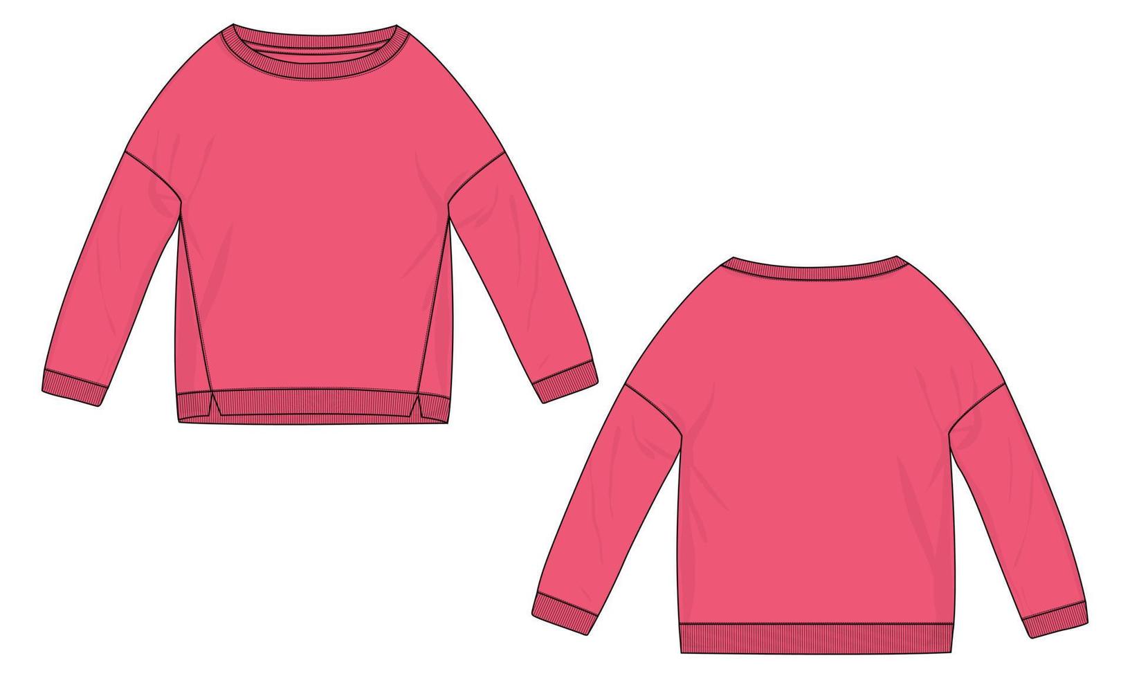 Long Sleeve ladies Sweatshirt Technical Fashion flat sketch Vector Illustration Template Front and Back views.