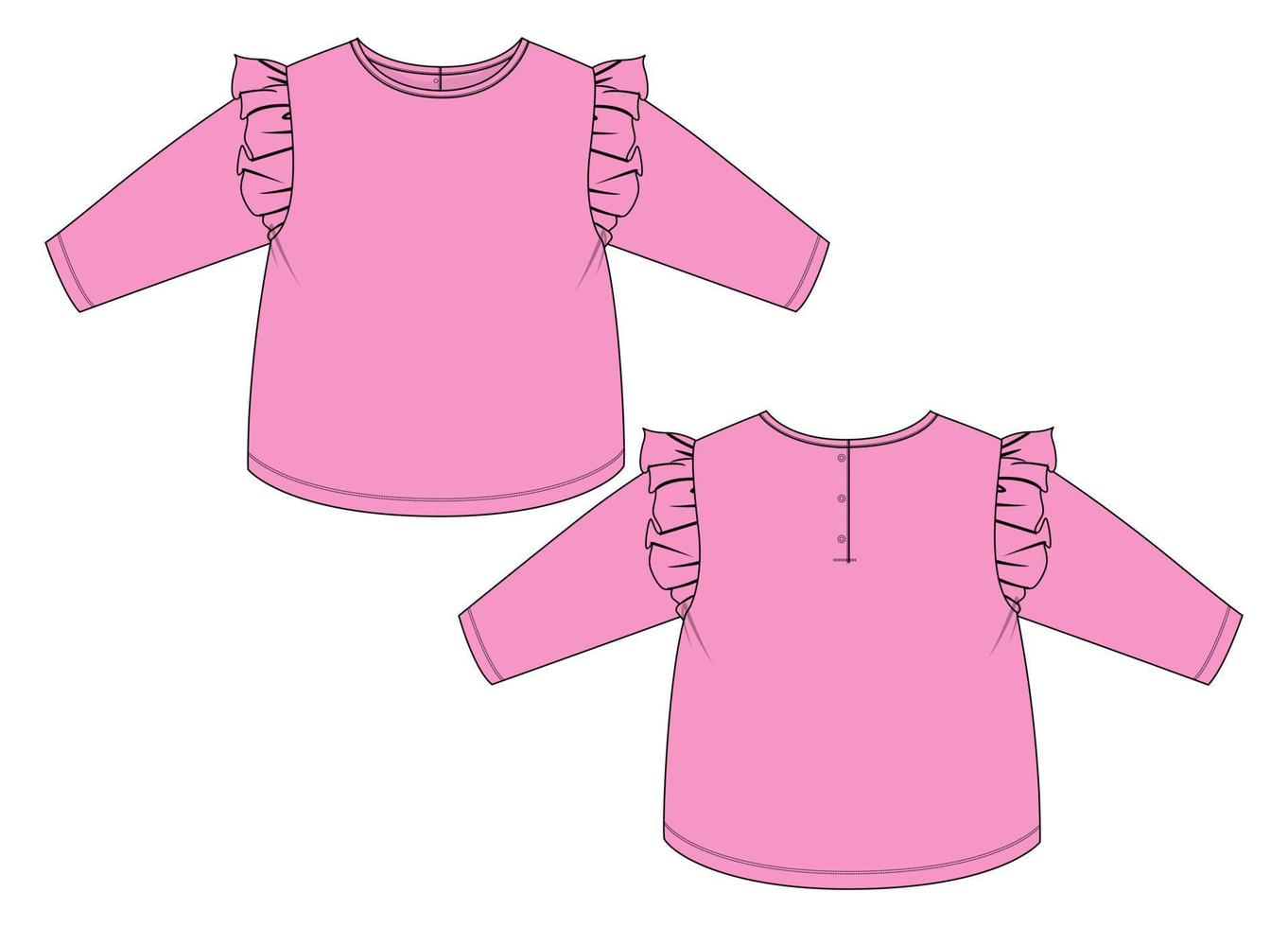 vista frontal y posterior de la plantilla de boceto plano de moda de diseño de vestido para niños. vector