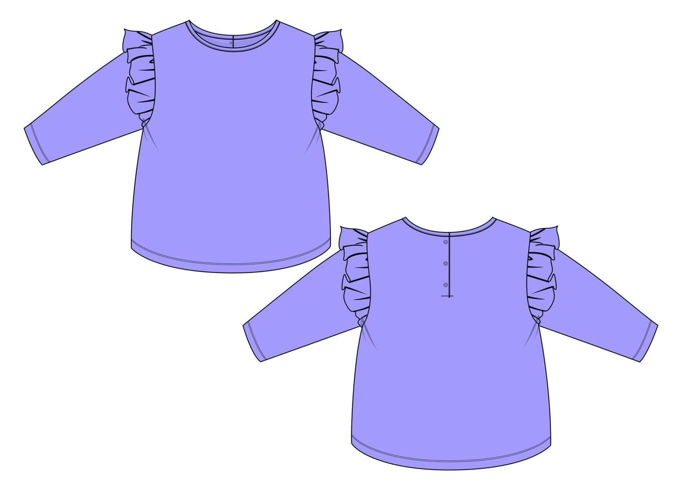 Kids Dress Design Fashion flat sketch Template Front And Back views. vector