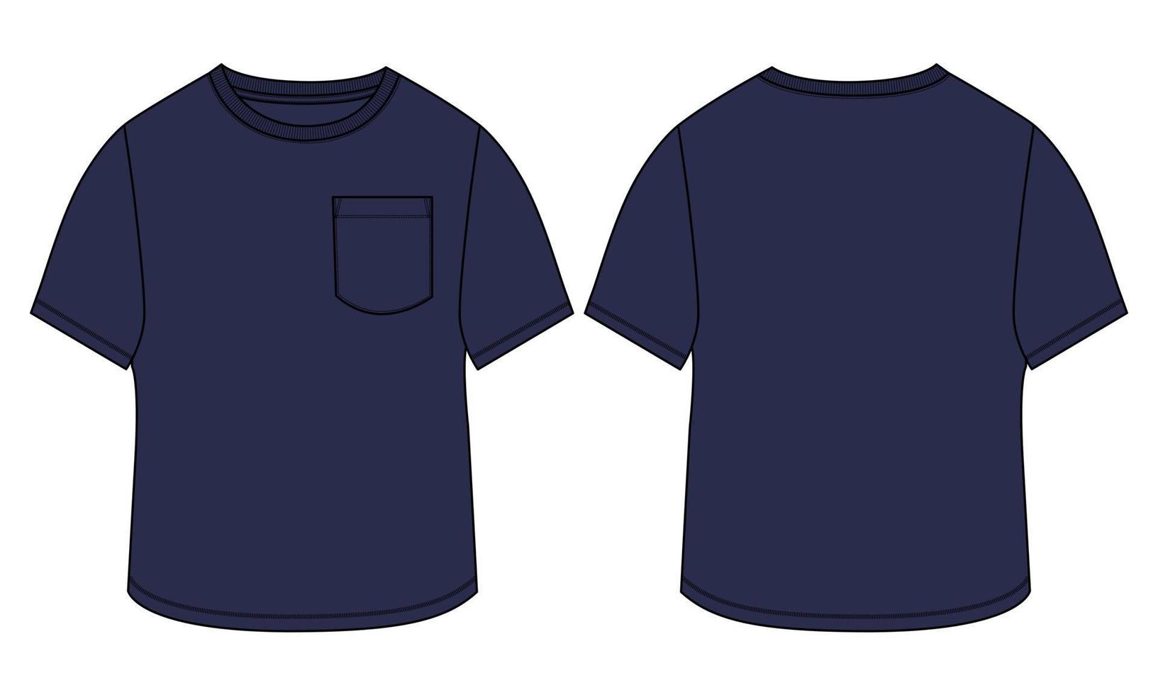 plantilla plana de moda de boceto técnico de camiseta de manga corta de ajuste regular. vector