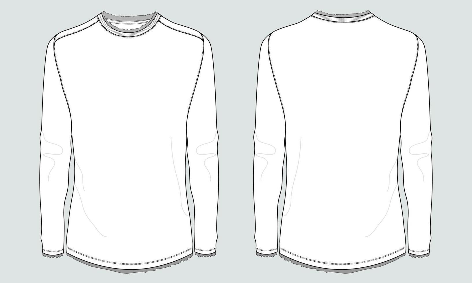 Slim fit long sleeve t shirt technical fashion flat sketch vector illustration template front and back views.