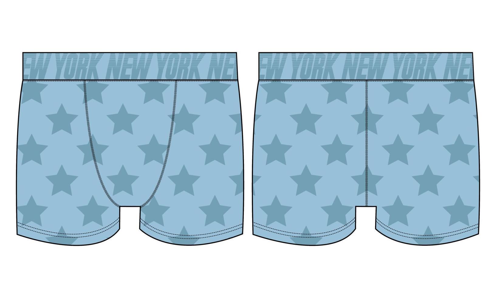 Male underwear boxers shorts With All over Star Print Technical Fashion flat sketch vector illustration template front and back views.