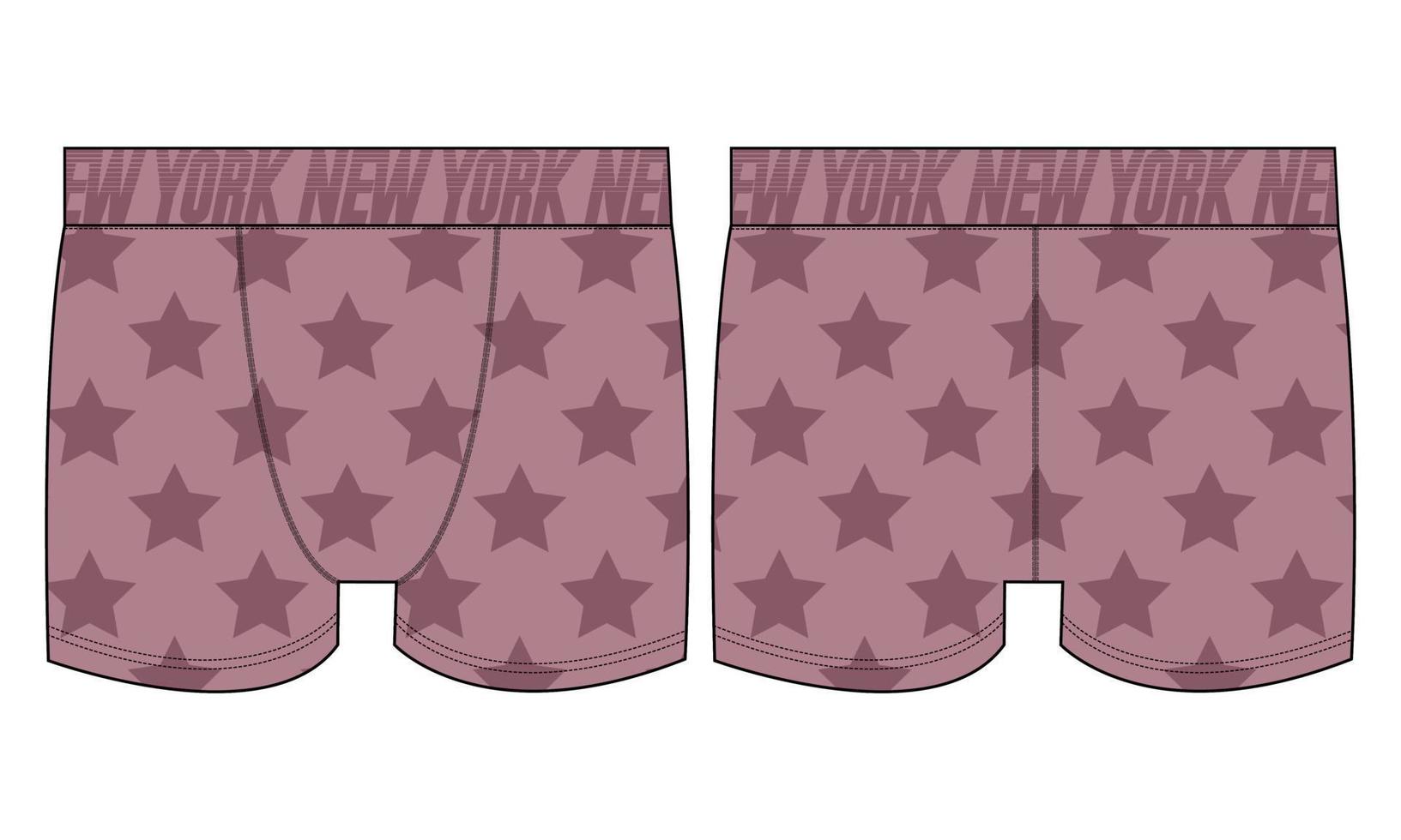 Male underwear boxers shorts With All over Star Print Technical Fashion flat sketch vector illustration template front and back views.