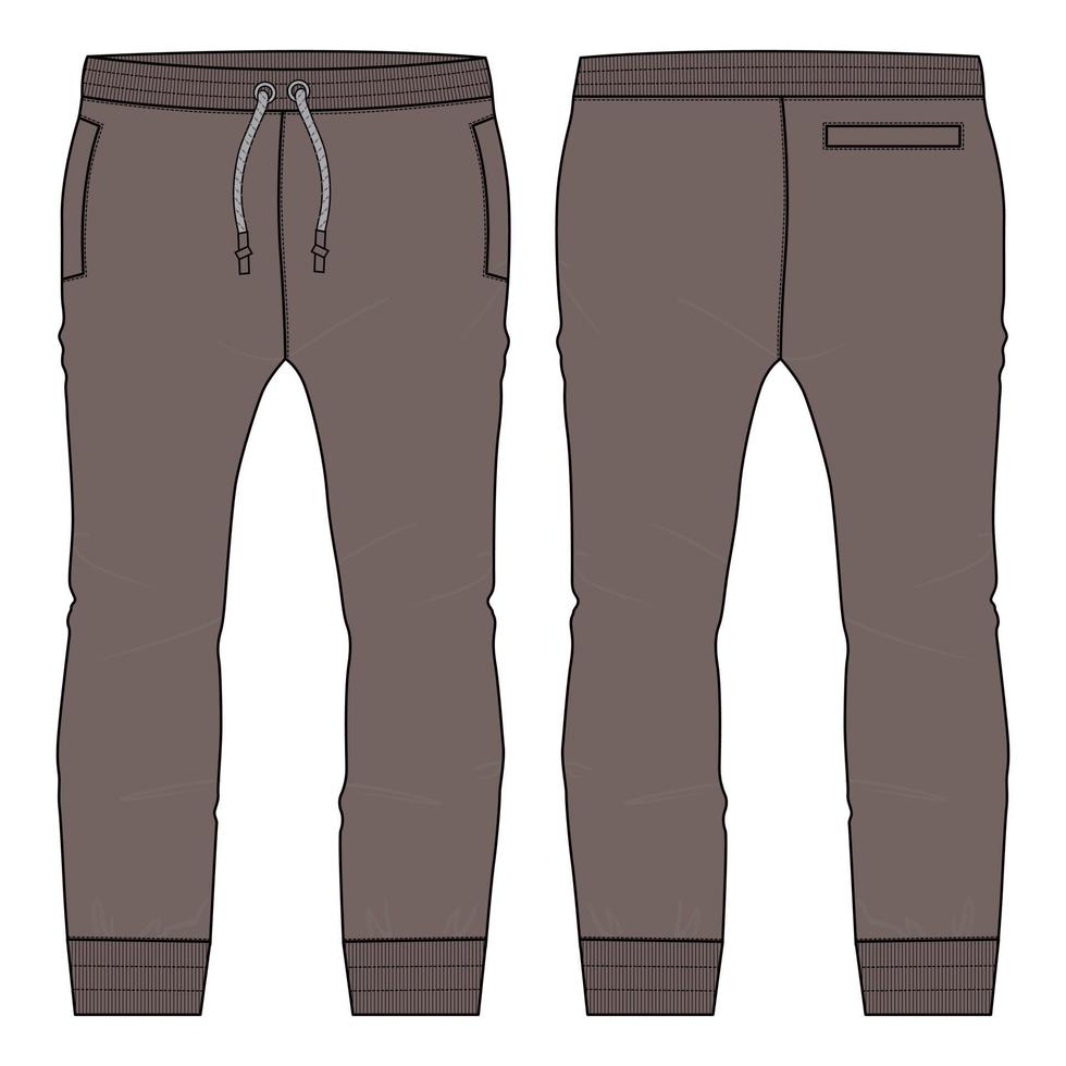 Fleece fabric Jogger Sweatpants overall technical fashion flat sketch vector illustration template front, back and side views isolated on white background.