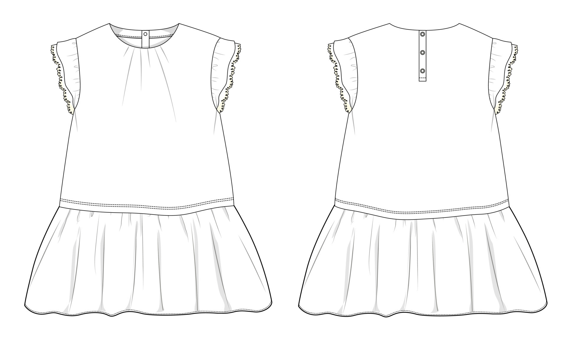 Dress fashion flat sketch template Royalty Free Vector Image