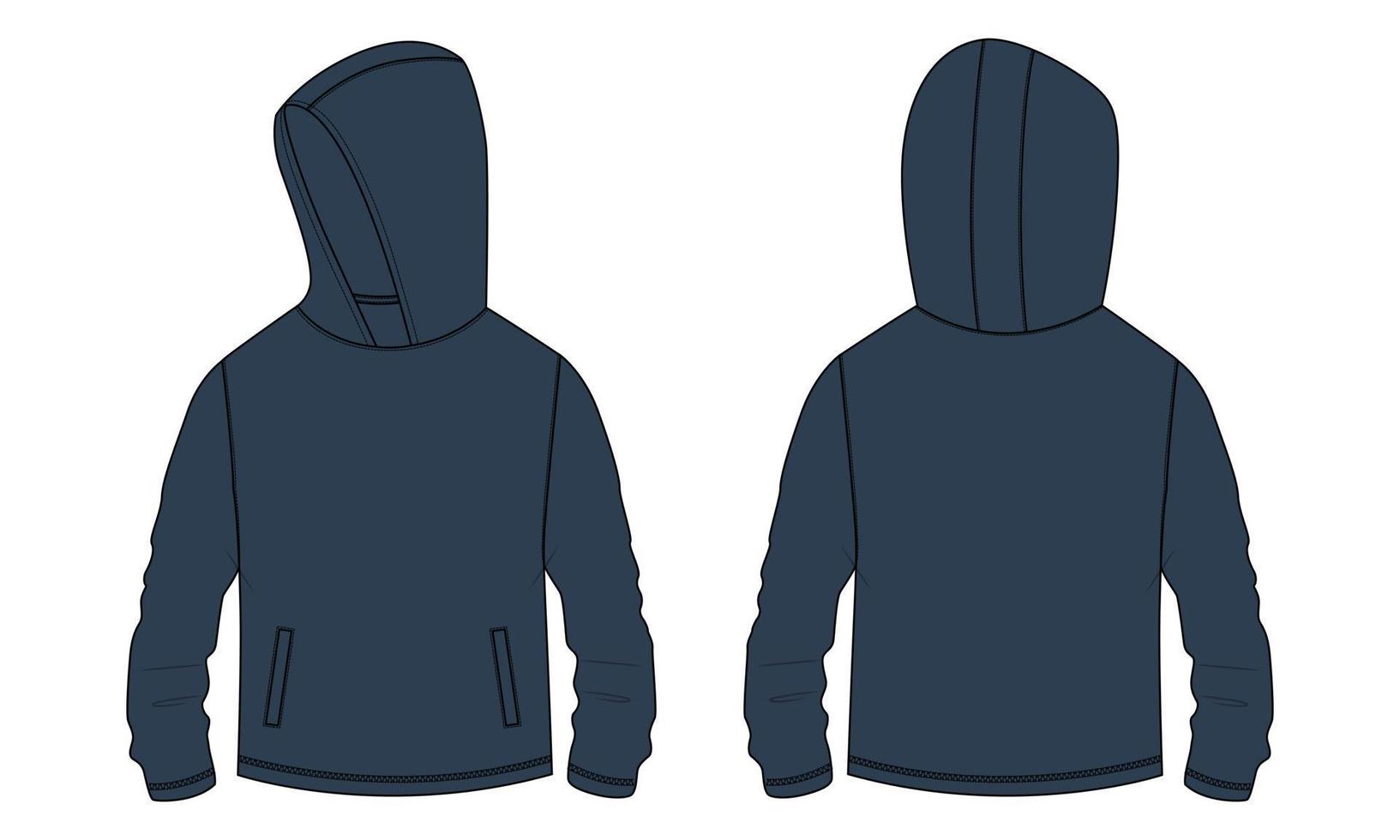 Long sleeve hoodie with Zipper technical fashion Drawing sketch template front and back view. apparel dress design vector illustration mock up jacket CAD. 12260992 Vector Art at Vecteezy