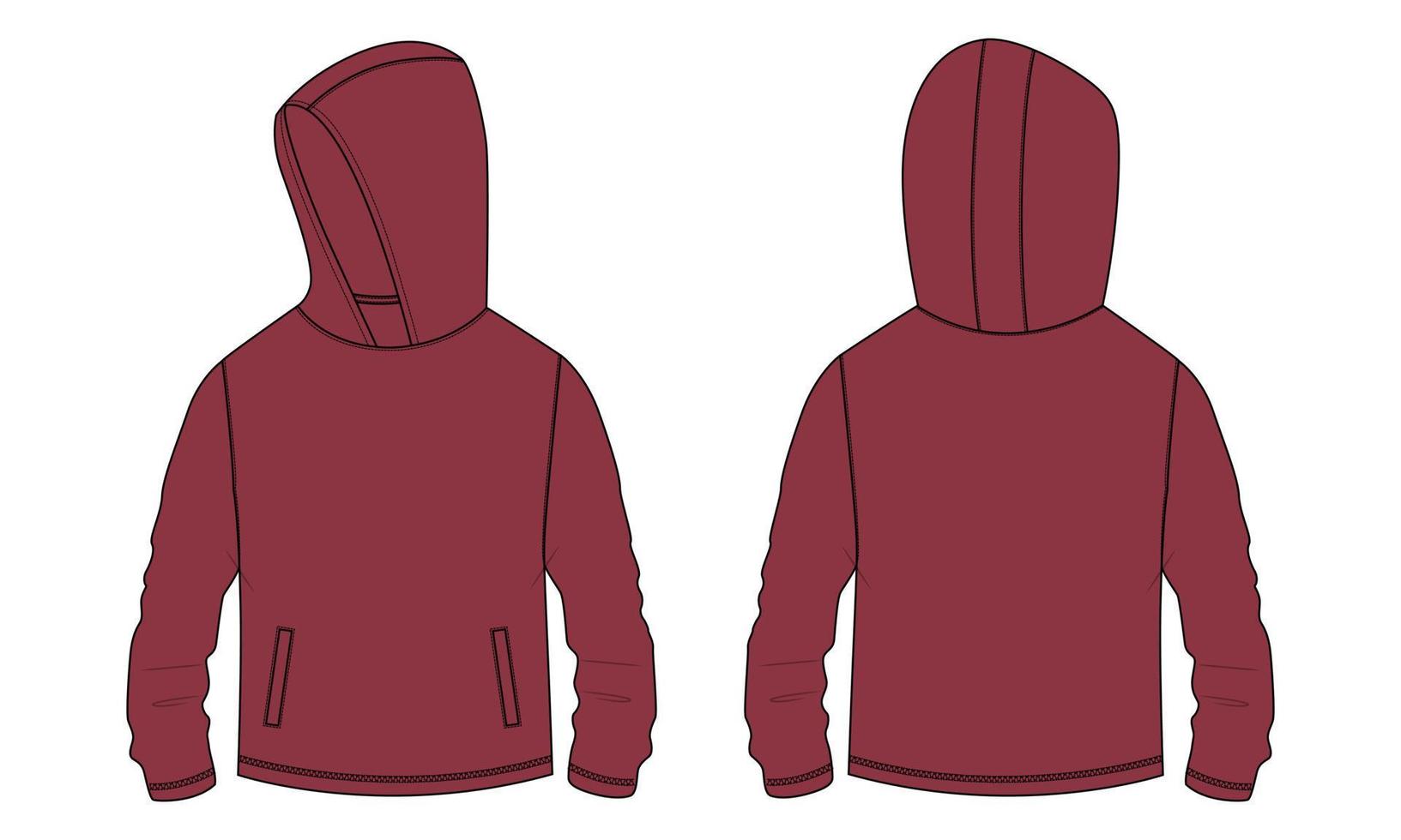 Long sleeve hoodie with Zipper technical fashion Drawing sketch template front and back view. apparel dress design vector illustration mock up jacket CAD.