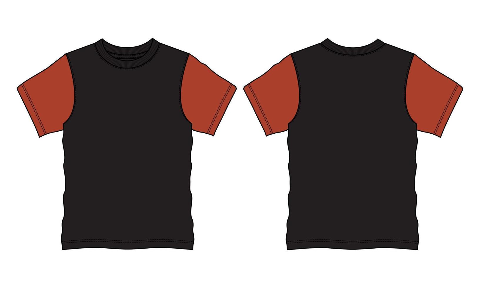 plantilla plana de moda de boceto técnico de camiseta de manga corta de ajuste regular. vector