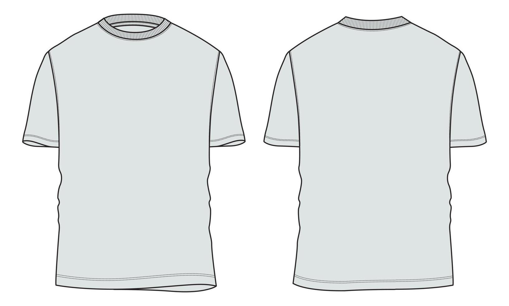 plantilla plana de moda de boceto técnico de camiseta de manga corta de ajuste regular. vector